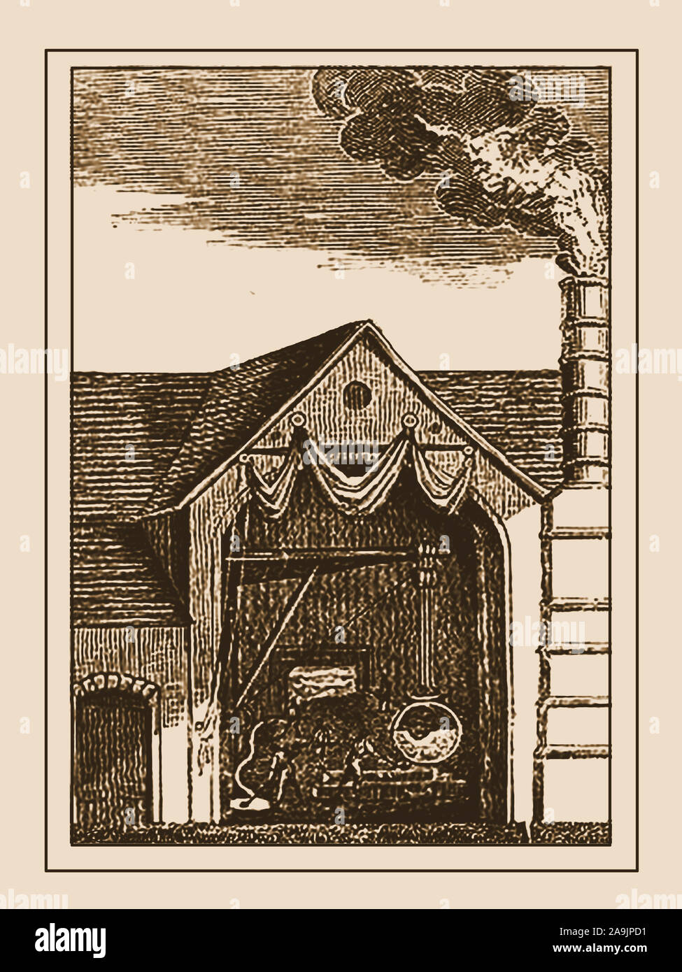 An early woodcut engraving of a British Iron foundry Stock Photo