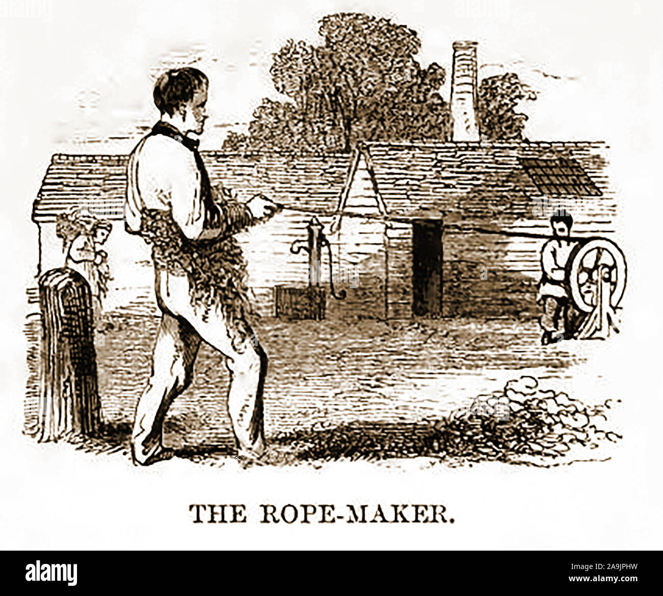 An early engraving of rope making by hand in an 18th century