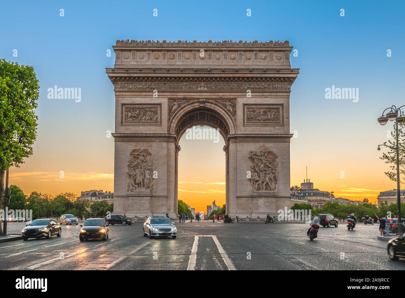 Arc de Triomphe (Triumphal Arch) in Paris , France Stock Photo