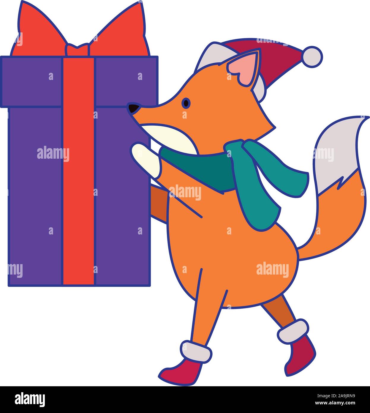 christmas fox with gift box icon Stock Vector Image & Art - Alamy