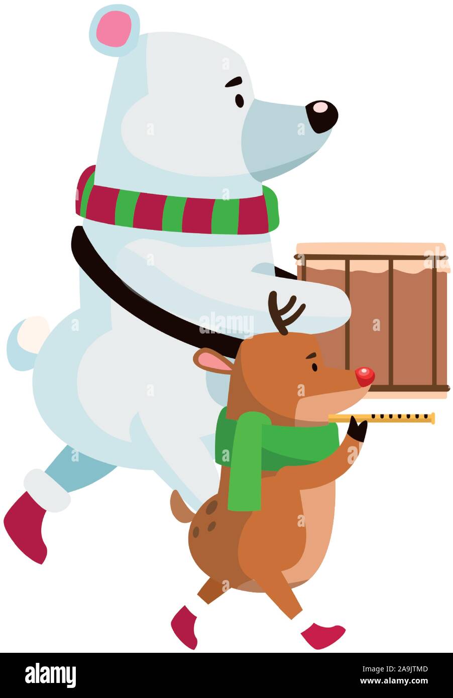 polar bear and deer playing musical instruments Stock Vector