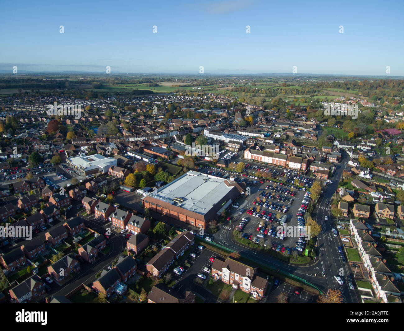 Drone aerial view of Newport Shropshire town centre Stock Photo Alamy