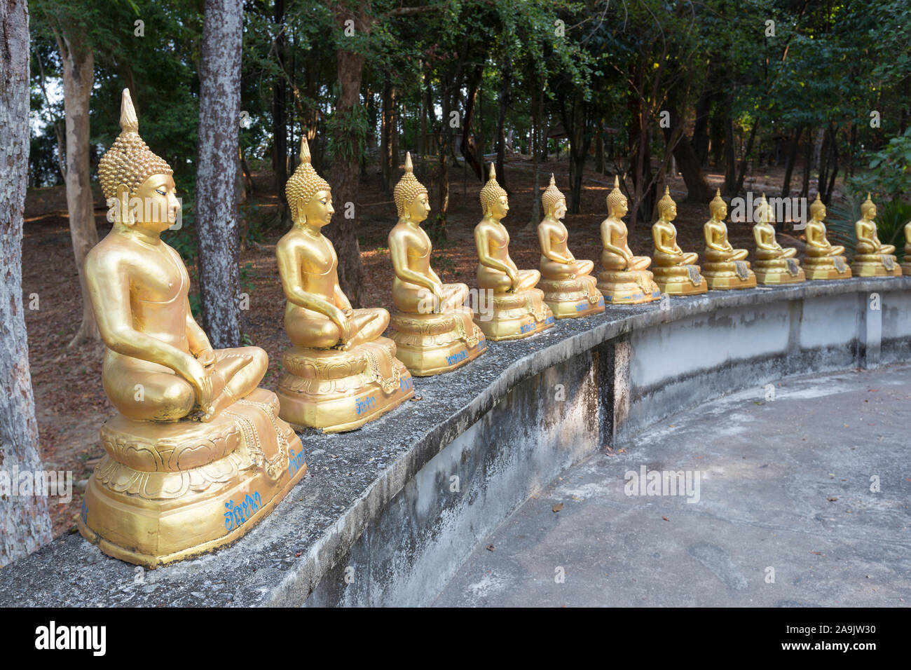 Row of Buddha statues at wat Ko Phayam temple, Ko Phayam island, Thailand Stock Photo