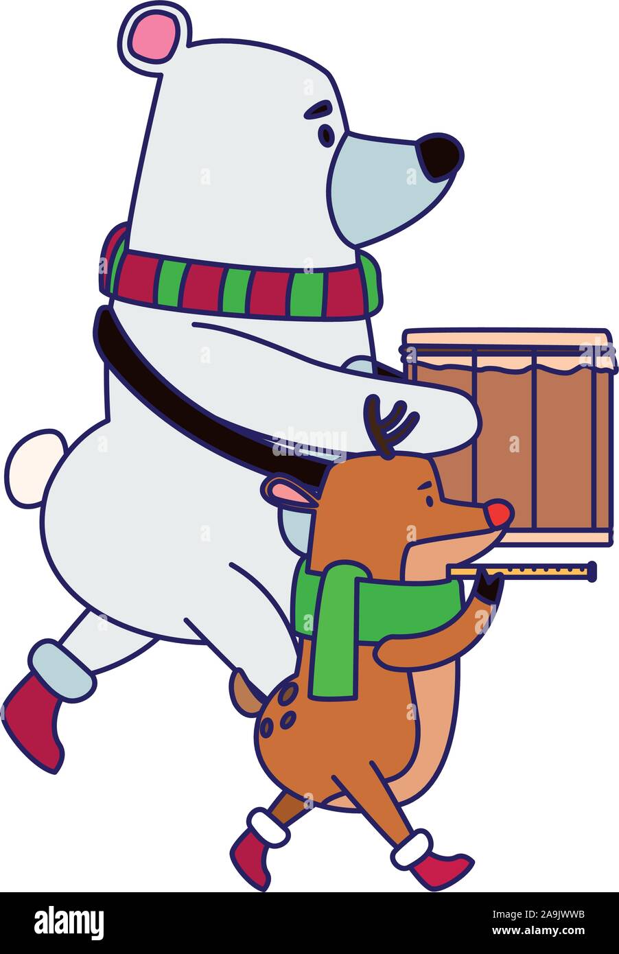 polar bear and deer playing musical instruments Stock Vector