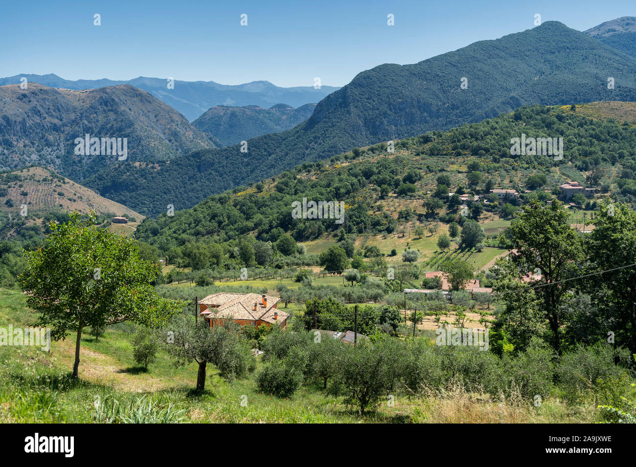 Ciociaria, Frosinone, Lazio, Italy: summer landscape near Roccasecca with the mountains of Volsci Stock Photo