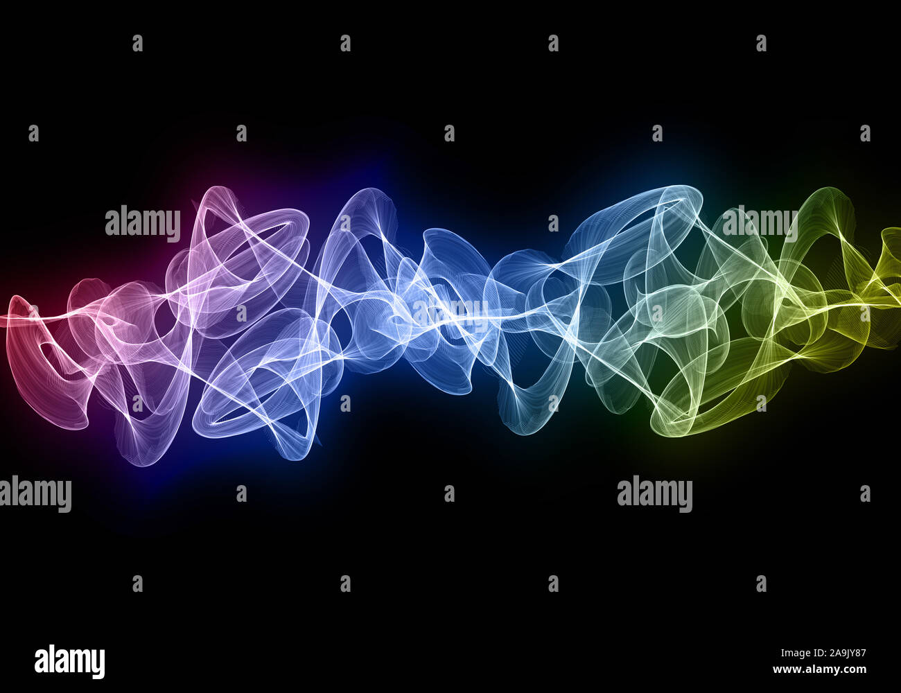 Abstract colorful wavy smoke over black background. Stock Photo