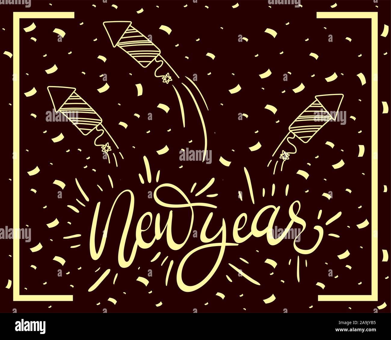 happy new year golden lettering with fireworks Stock Vector Image & Art ...