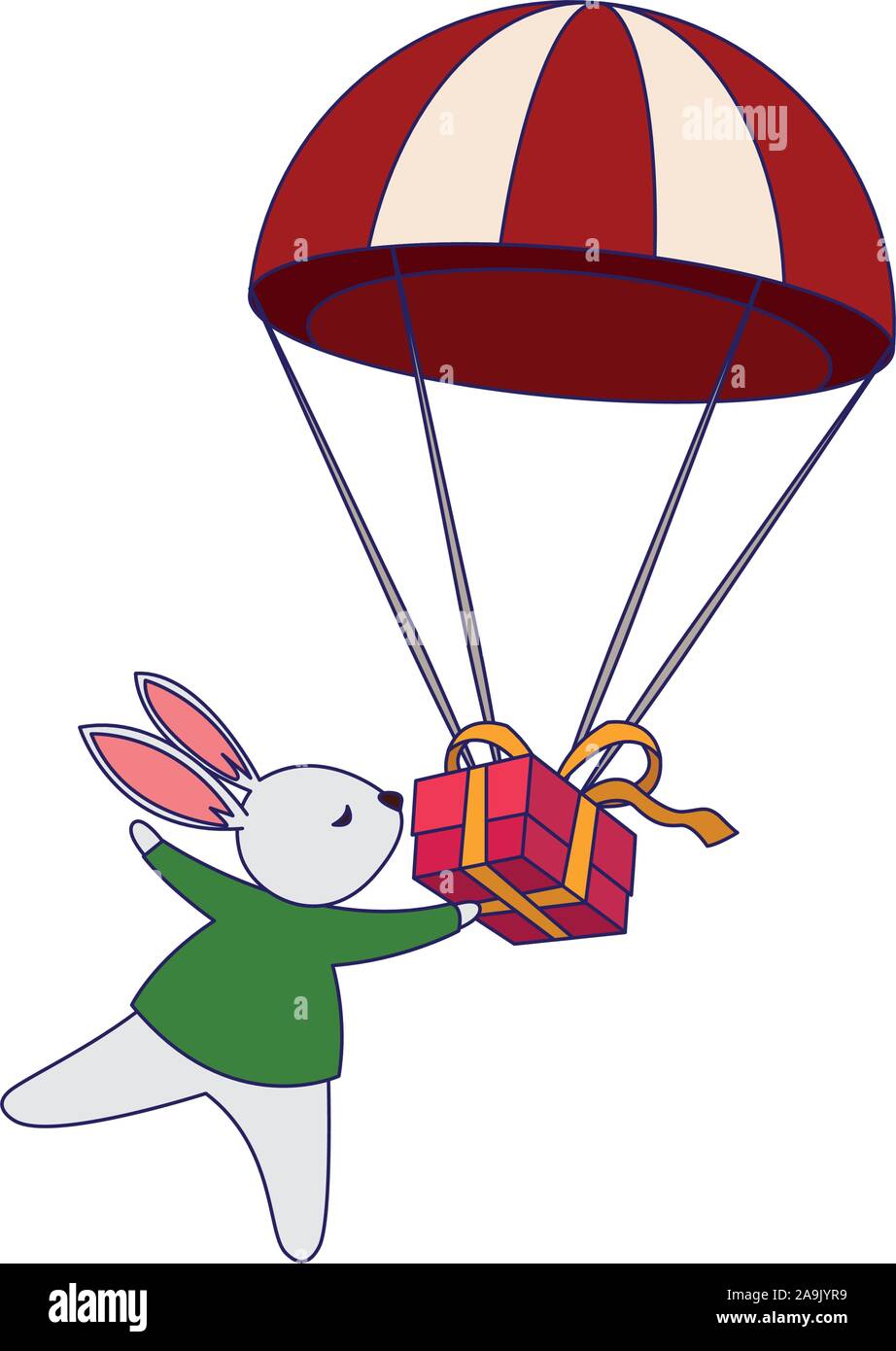 cute rabbit with parachute with gift box icon Stock Vector Image & Art ...