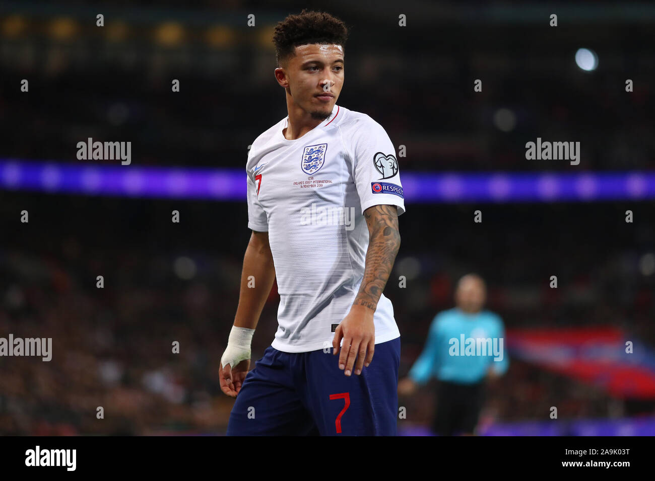 Jadon Sancho of England - England v Montenegro, UEFA Euro 2020 Qualifier - Group A, Wembley Stadium, London, UK - 14th November 2019  Editorial Use Only Stock Photo