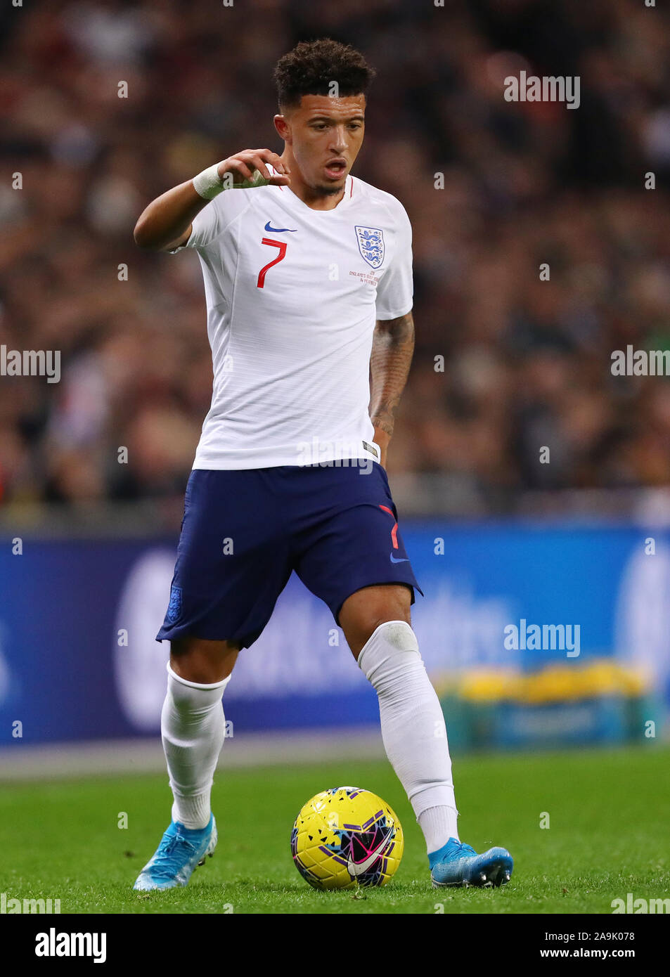 Jadon Sancho of England - England v Montenegro, UEFA Euro 2020 Qualifier - Group A, Wembley Stadium, London, UK - 14th November 2019  Editorial Use Only Stock Photo