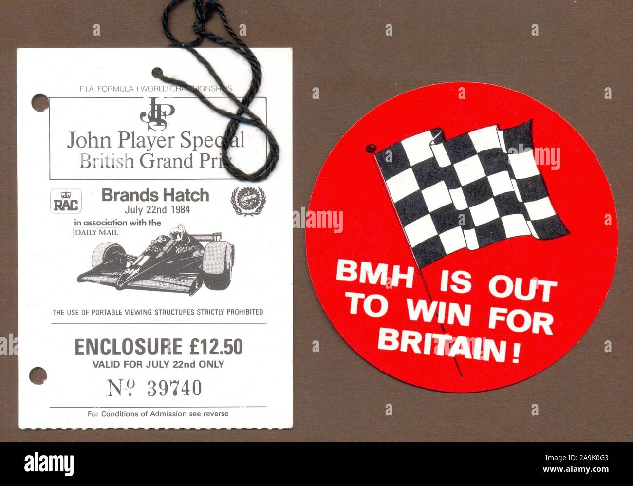 Enclosure ticket for John Player Special British Grand Prix  at Brands Hatch  on 22nd July 1984 Stock Photo