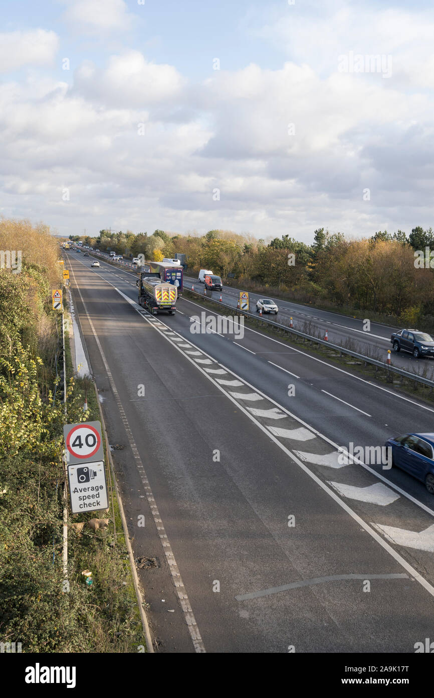 A14 looking east from Milton cycle bridge November 2019 Stock Photo