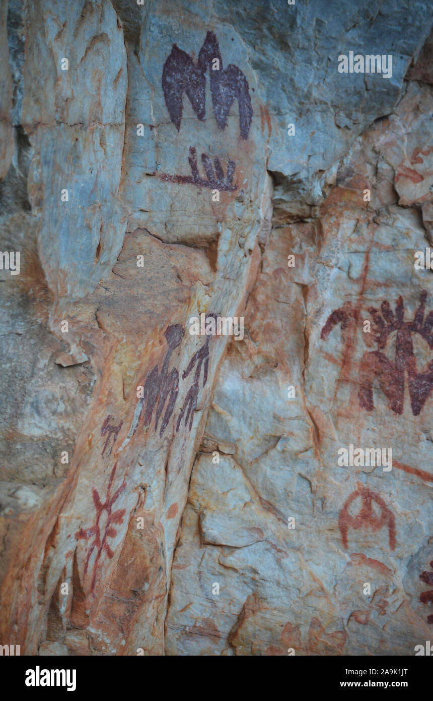 Peña Escrita rock paintings in Fuencaliente (Ciudad Real, Southern Spain), a remarkable example of post-Palaeolithic rock art Stock Photo