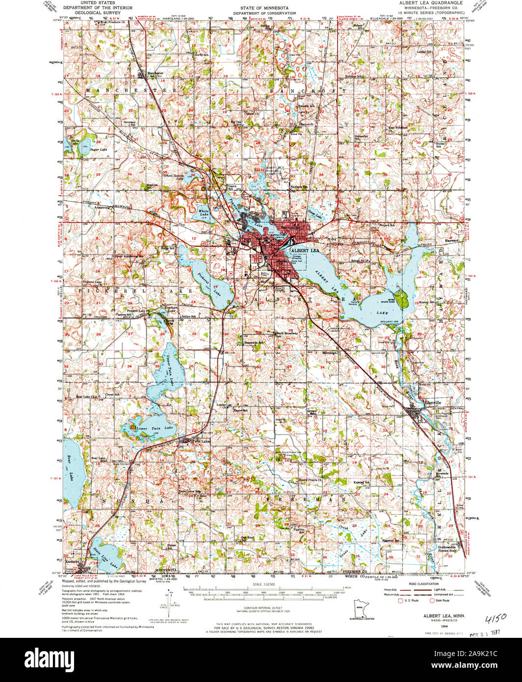 Albert Lea Mn Map Albert Lea, Minnesota, Map 1954, 1:62500, United States Of America By  Timeless Maps, Data U.s. Geological Survey Stock Photo - Alamy