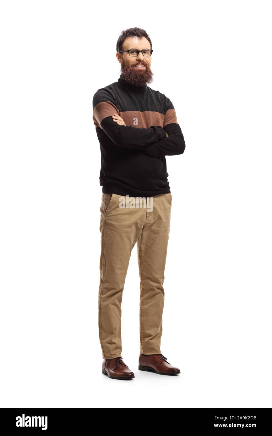 Full length portrait of a young bearded man posing isolated on white background Stock Photo