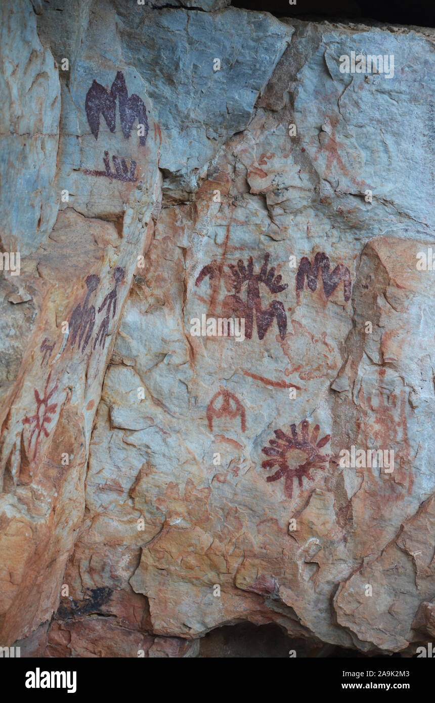 Peña Escrita rock paintings in Fuencaliente (Ciudad Real, Southern Spain), a remarkable example of post-Palaeolithic rock art Stock Photo