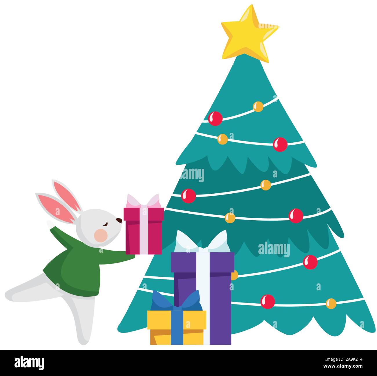 christmas tree and cute rabbit with gift boxes Stock Vector Image & Art ...