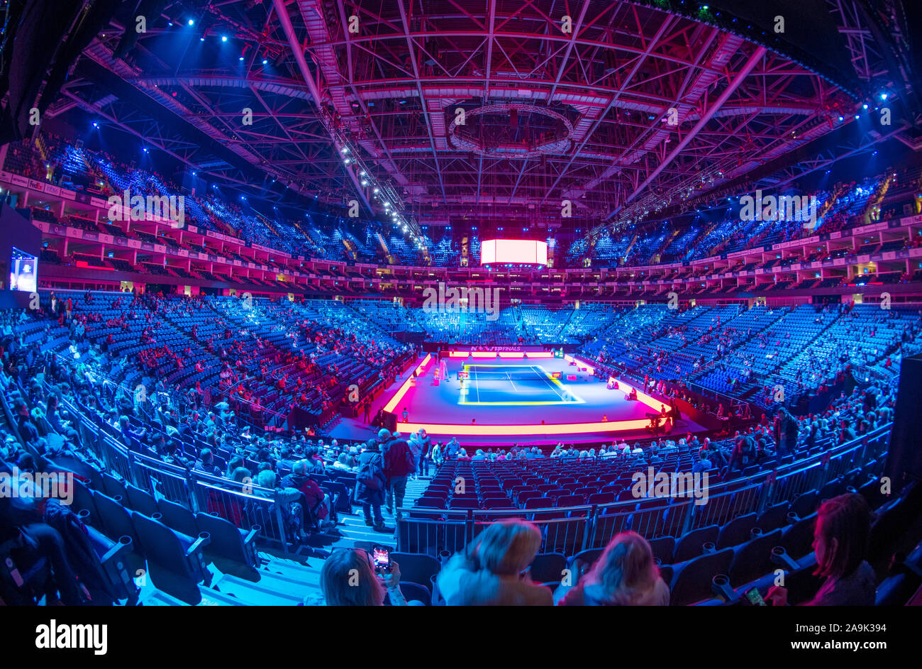 O2, London, UK. 16th November 2019. Visitors arrive in the O2 arena for  semi-finals day at the 2019 Nitto ATP Finals as centre court prepares for  the afternoon session of doubles and