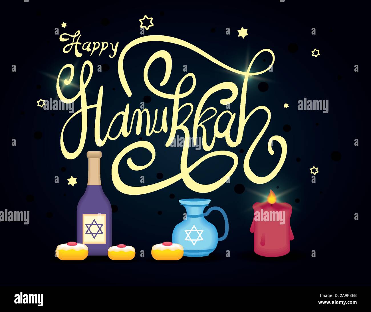 happy hanukkah lettering with set traditional icons Stock Vector Image ...