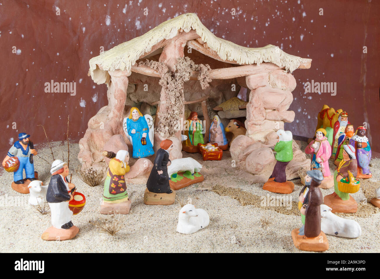 Nativity scene with provencal Christmas crib figures in terracotta ...