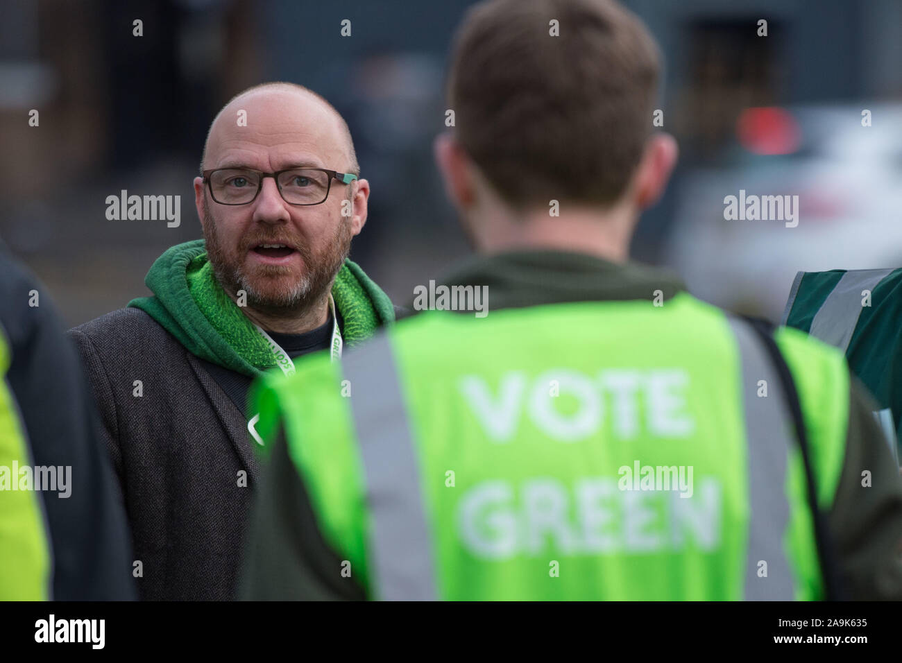 Glasgow, UK. 16th Nov, 2019. Pictured: Patrick Harvie MSP - Co Leader of the Scottish Green Party. Photo op for the Scottish Green Party on the General Election Campaign Trail. Patrick joins party activists to go round the neighbourhood door knocking and having conversations with the local residents. Credit: Colin Fisher/Alamy Live News Stock Photo
