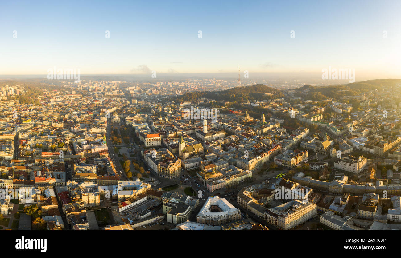 Aerial view sunset above lviv hi-res stock photography and images - Alamy