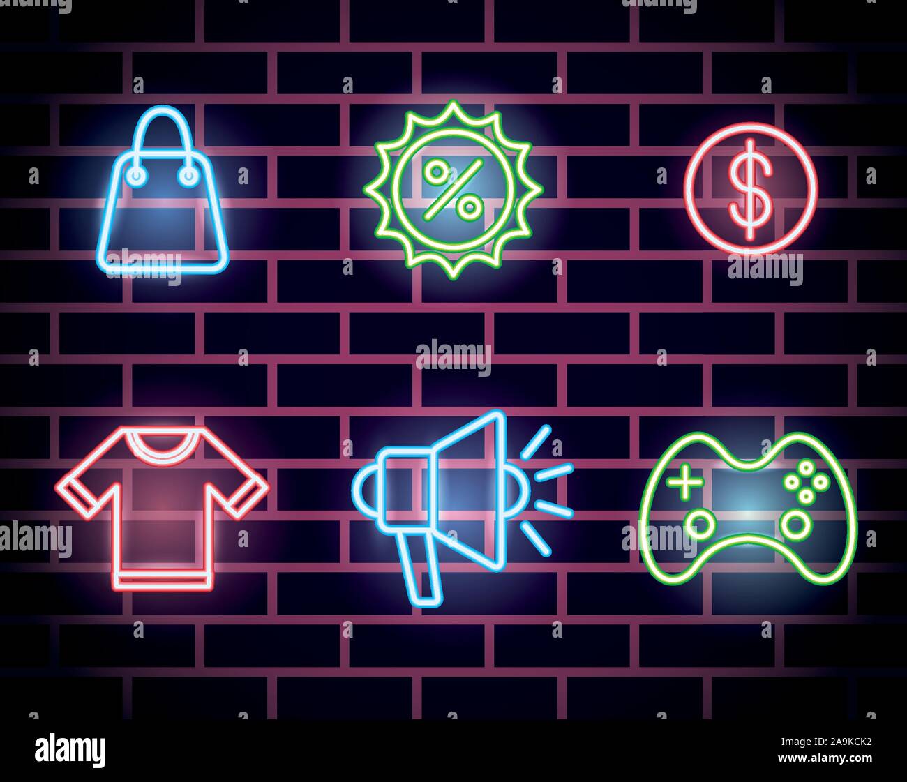 bundle of neon lights icons Stock Vector