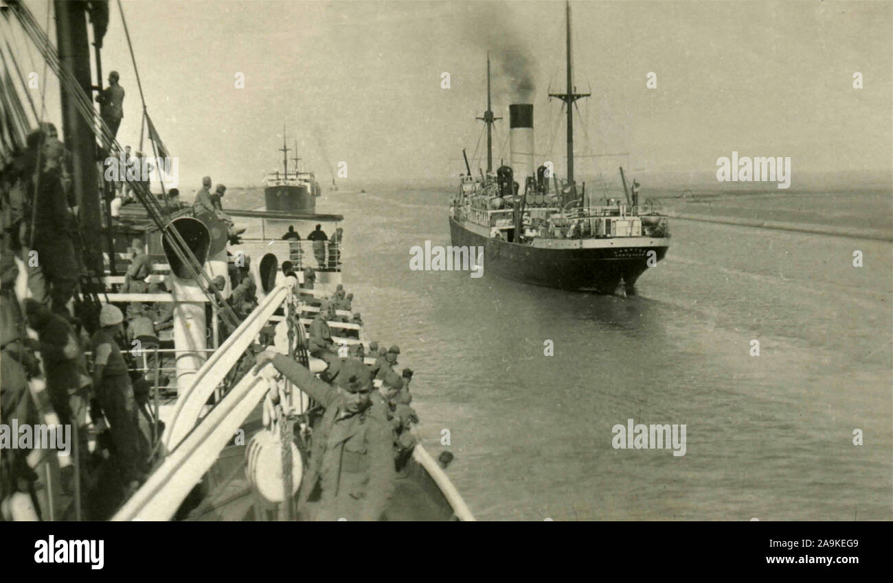 Passage Of The Suez Canal On Board The Italian Steamship Tuscany Stock 