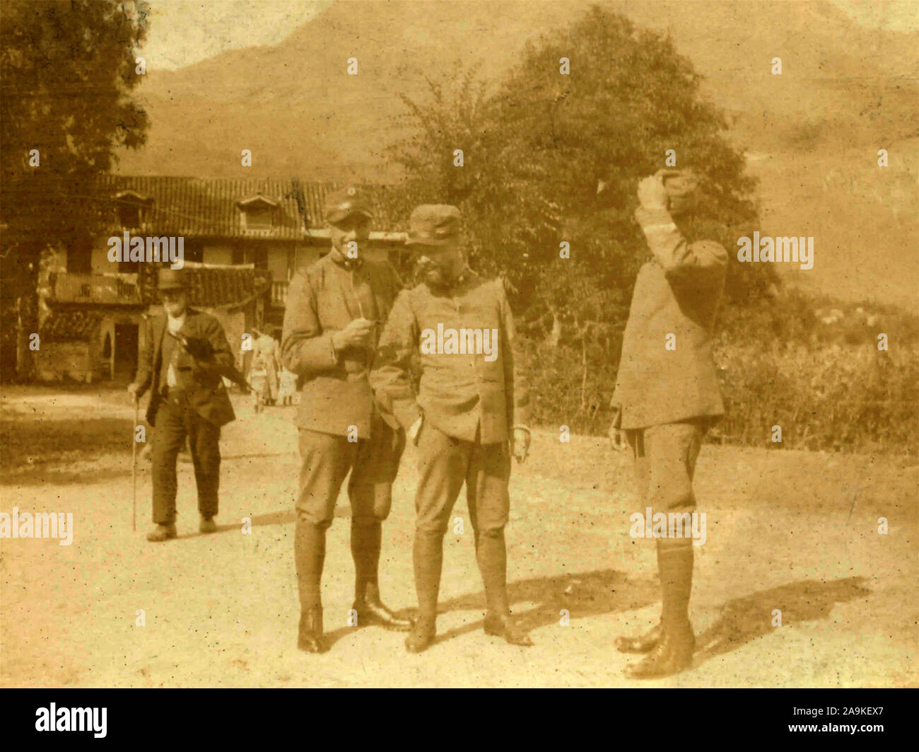 Three Italian soldiers in the street Stock Photo