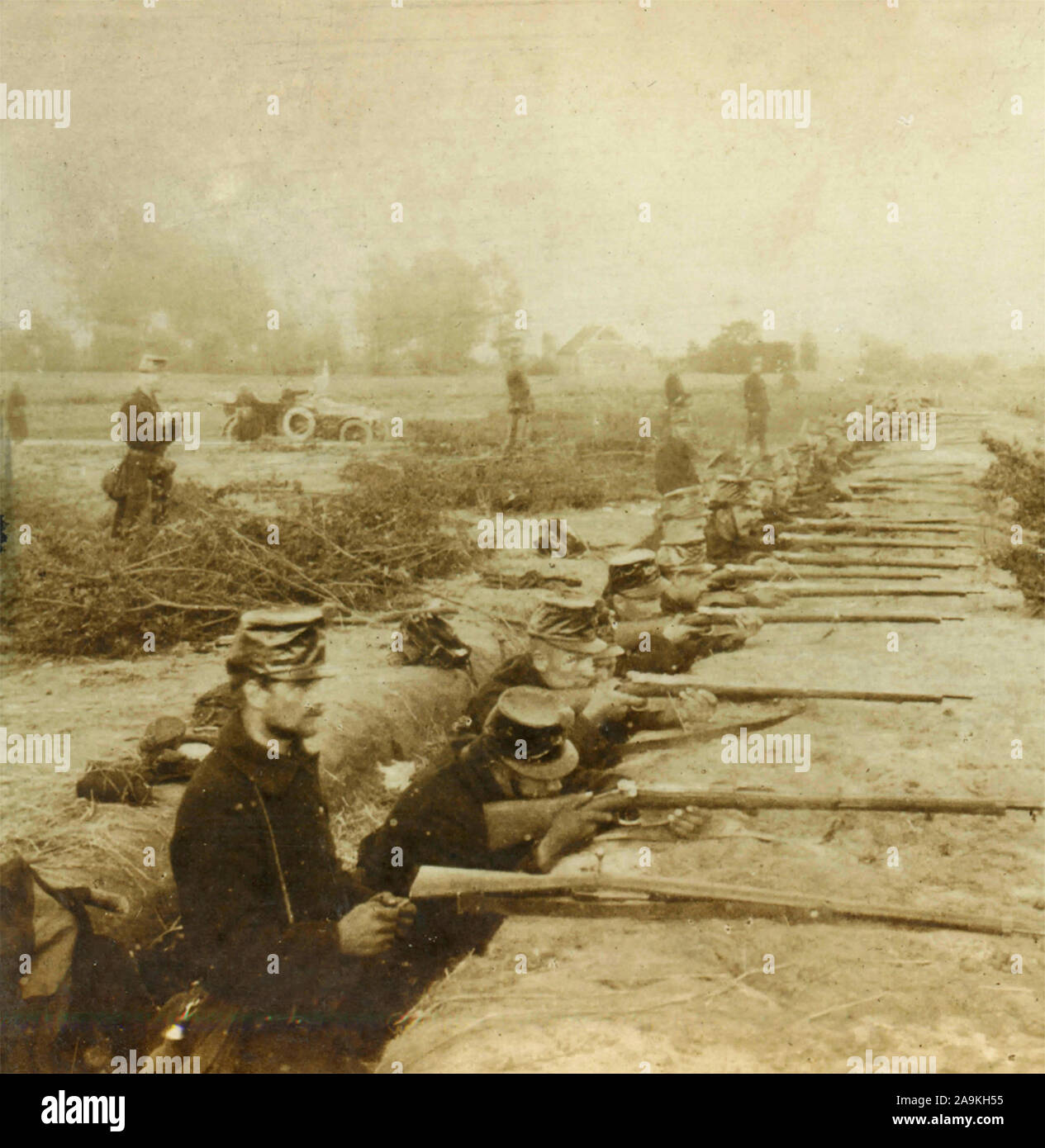 Belgian soldiers in the trenches in Antwerp, Belgium Stock Photo