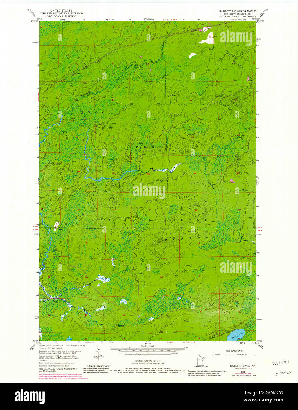 USGS TOPO Map MInnesota MN Babbitt SW 804446 1951 24000 Restoration