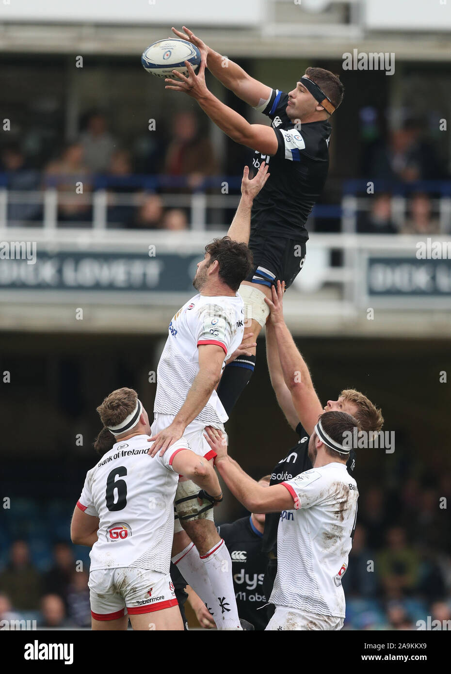 Bath Rugby's Charlie Ewels claims the ball in a lineout during the Pool ...