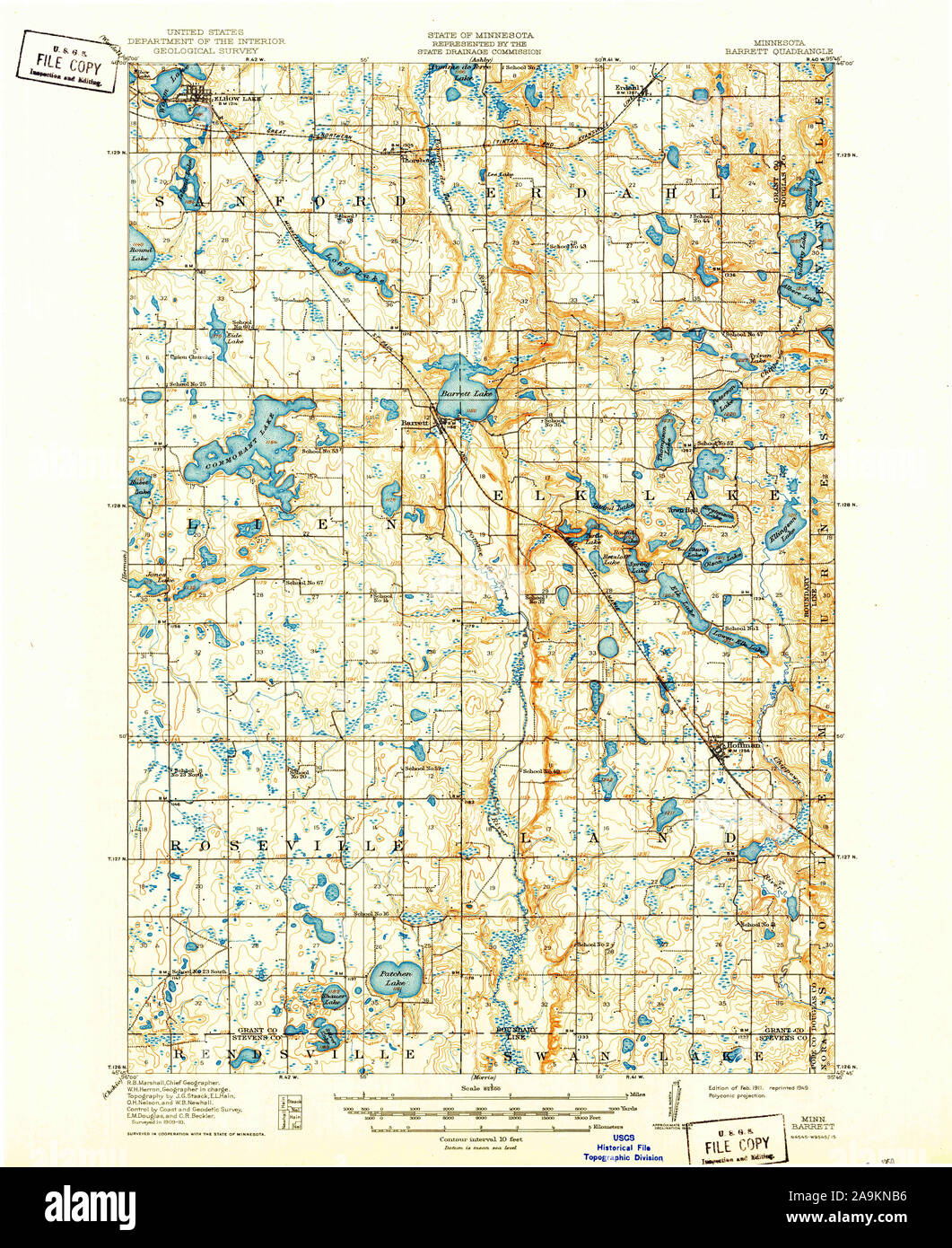 USGS TOPO Map MInnesota MN Barrett 804455 1911 62500 Restoration Stock Photo