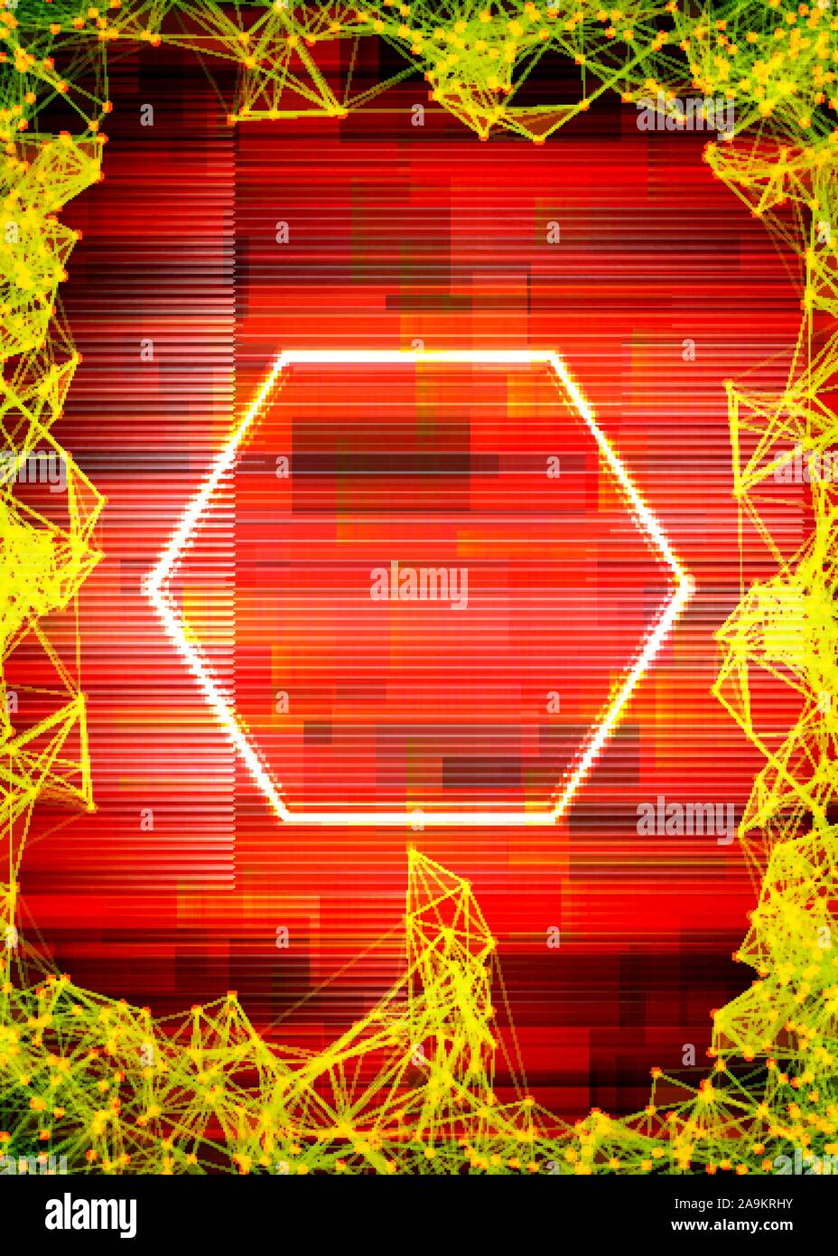 Glitch cyberpunk frame with technology error and neon shape Stock Vector