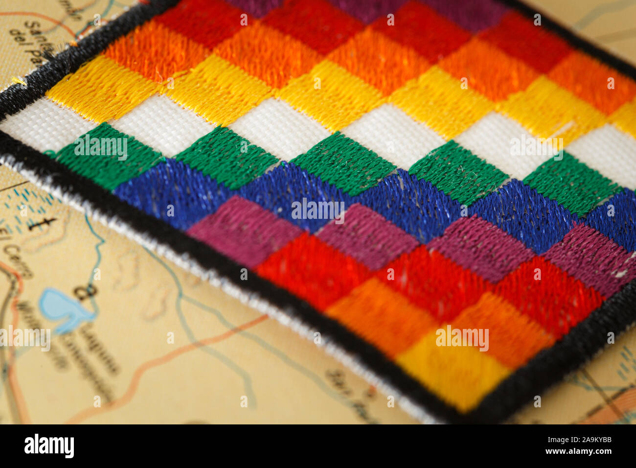 all indian flag on old south america map Stock Photo