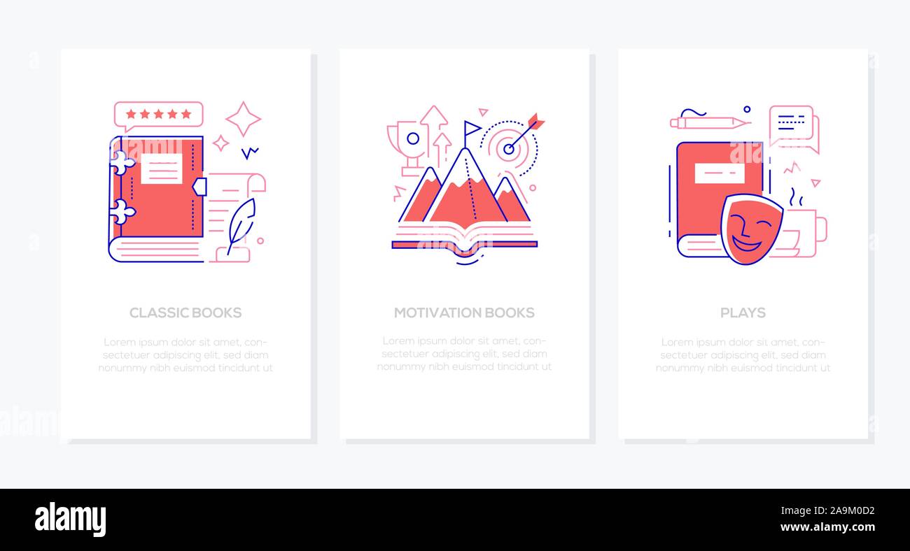 Literature and reading concept line design style banners Stock Vector