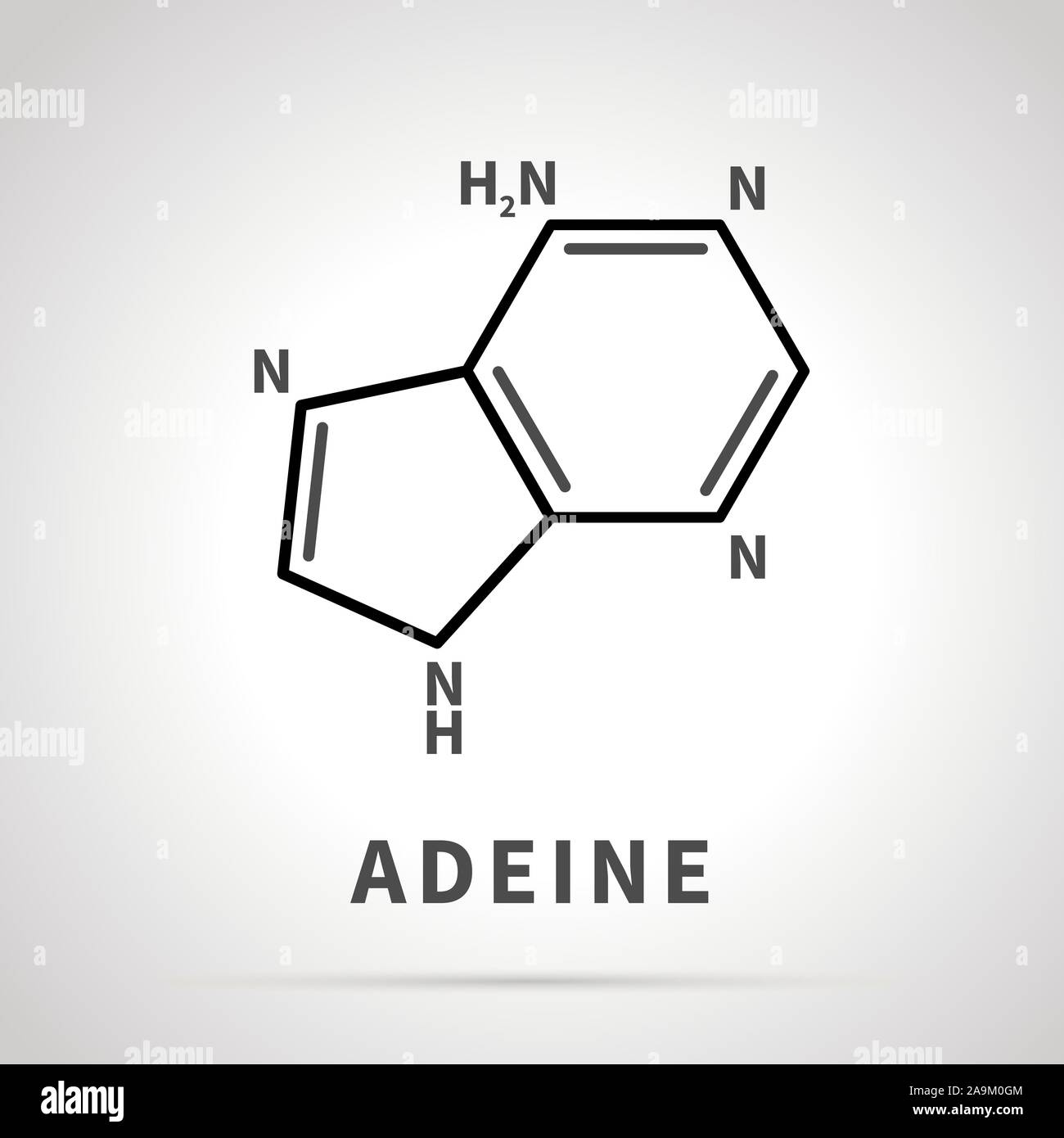 Chemical structure of Adeine, one of the four main nucleobases, simple icon Stock Vector