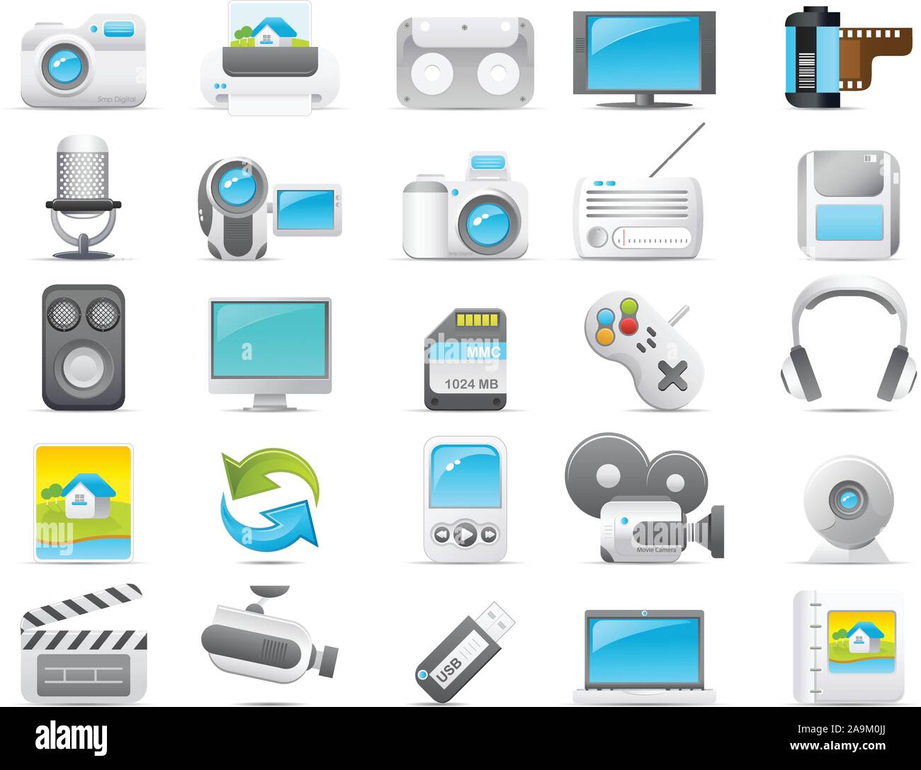 Nouve vector icons. Media and Electronic icon graphics Stock Vector