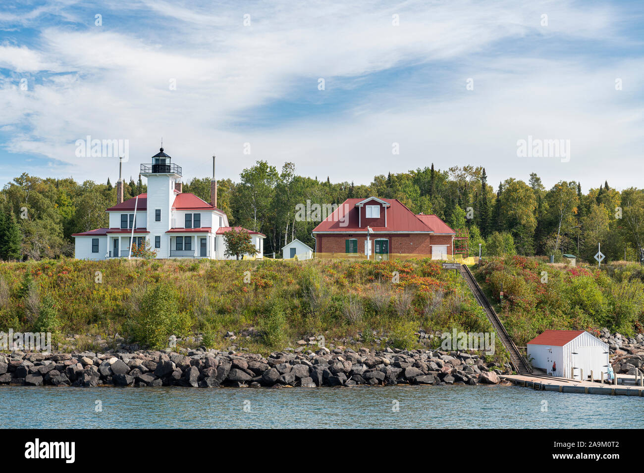 Raspberry Island lighthouse. Apostle Islands National Lakeshore, Wisconsin, USA, by Dominique Braud/Dembinsky Photo Assoc Stock Photo