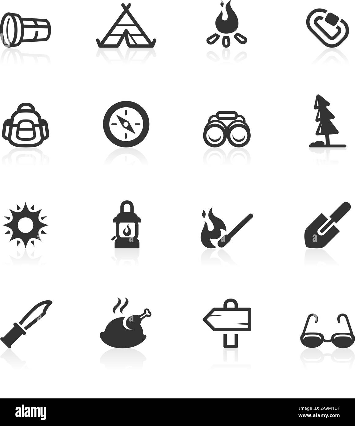 Outdoor & Camp vector  icons set isolated over white background - minimo series  Files included: eps8, ai CS, high-res JPG and high-res PNG with trans Stock Vector