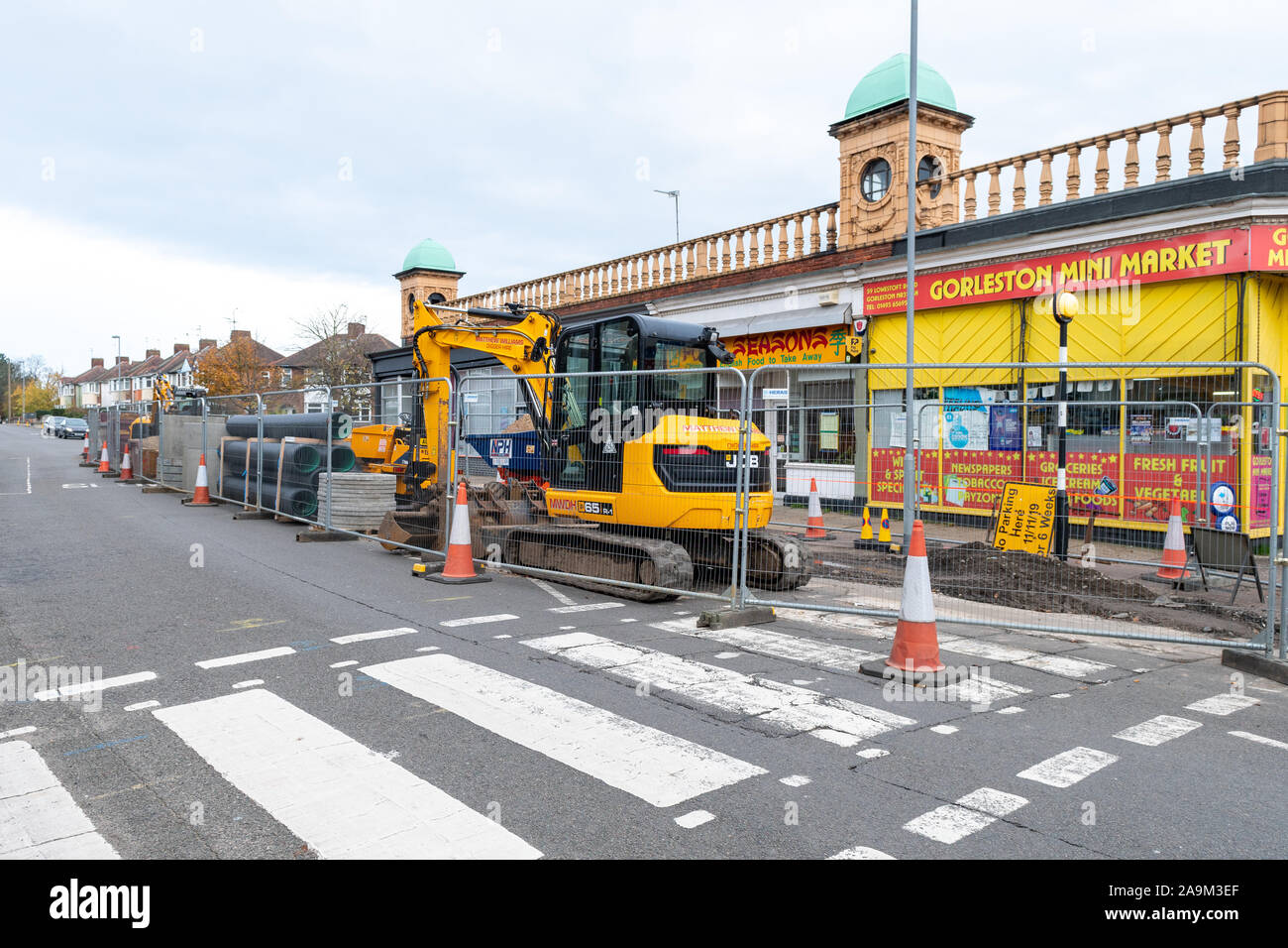 Drainage Improvement Work, Lowestoft Road, Gorleston, Norfolk, UK Stock