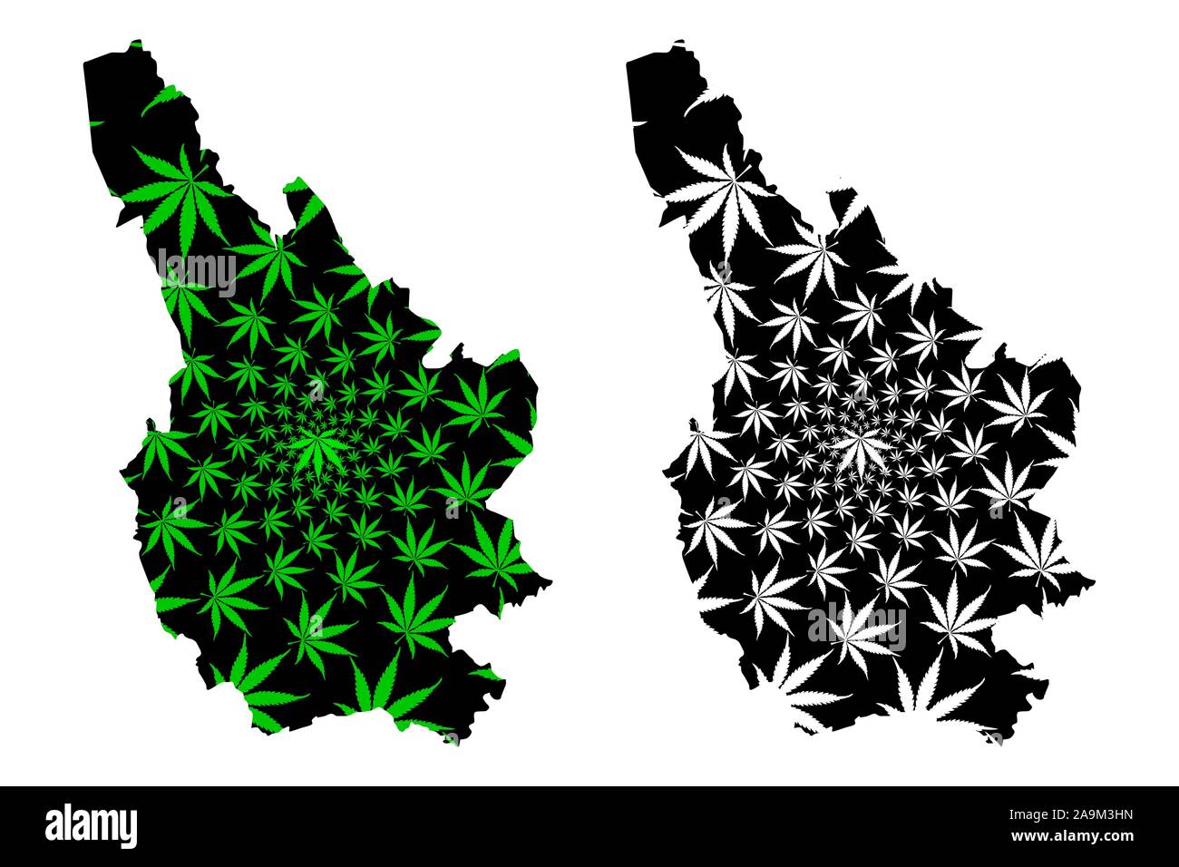 Caerphilly (United Kingdom, Wales, Cymru, Principal areas of Wales) map is designed cannabis leaf green and black, Caerphilly County Borough map made Stock Vector