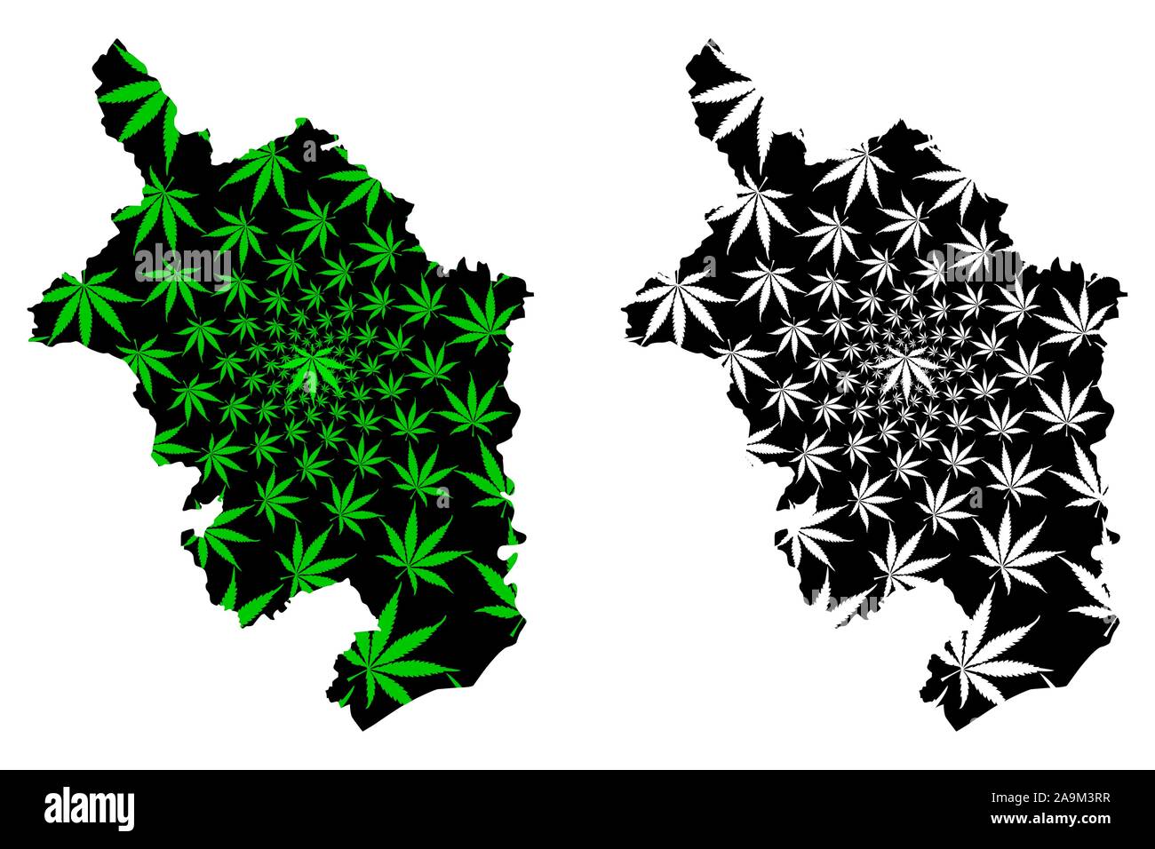Monmouthshire (United Kingdom, Wales, Cymru, Principal areas of Wales) map is designed cannabis leaf green and black, County of Monmouthshire map made Stock Vector
