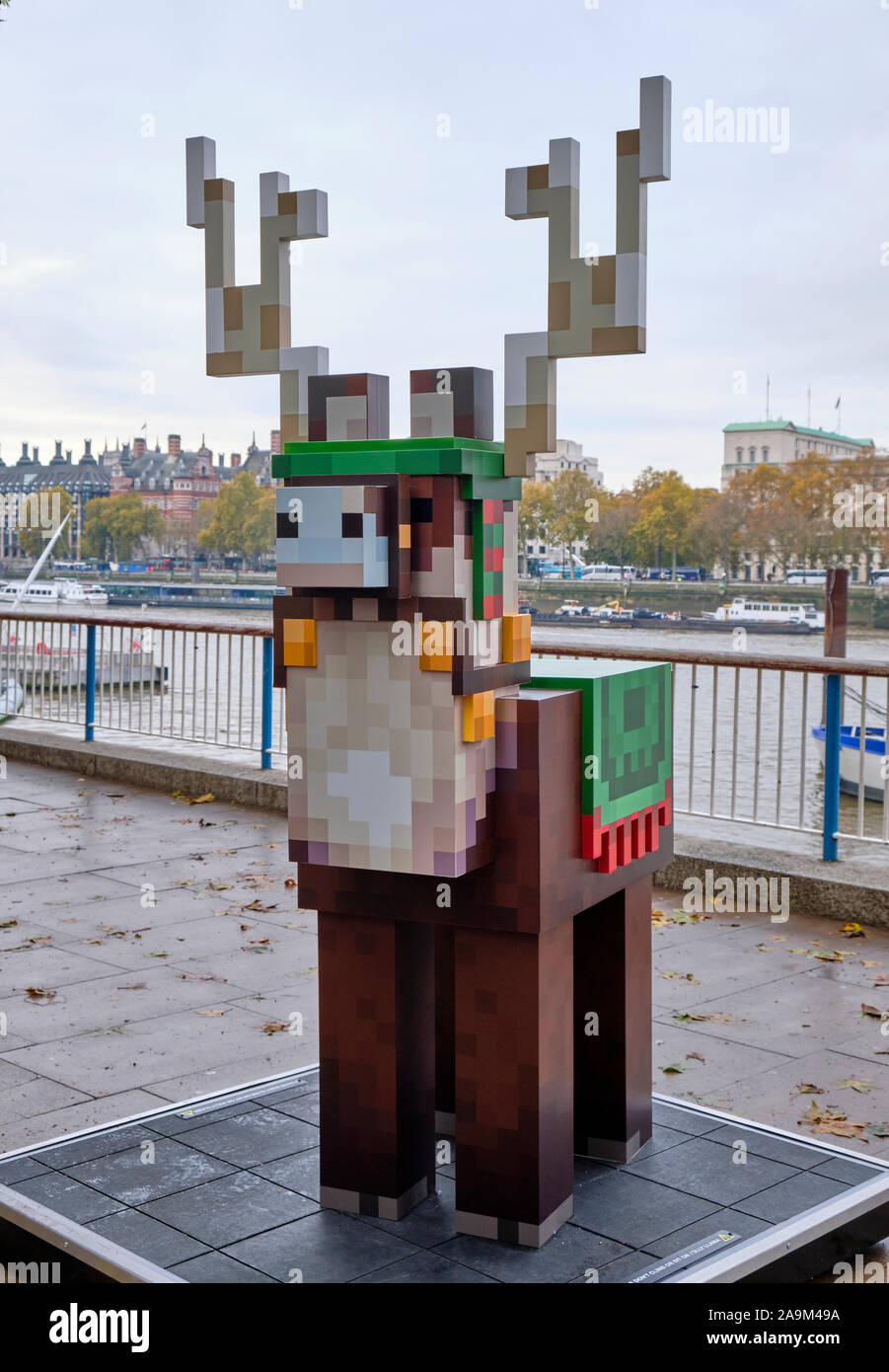 London, UK. 16th November 2019. In Celebration of Minecraft Earth Rollout,  one-of-a-kind, life-sized statues of interactive mobs popping up in London.  The statues are life-sized creations of the Muddy Pig, Moobloom and