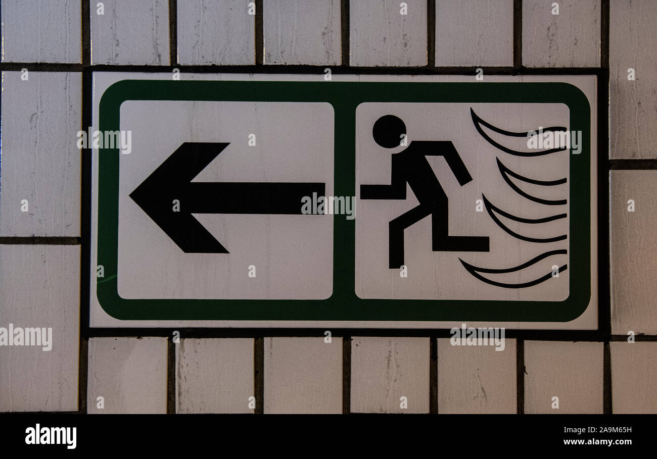 Germany Exit Ramp Sign Berlin, Germany. 31st Oct, 2019. A sign indicating the escape route ...