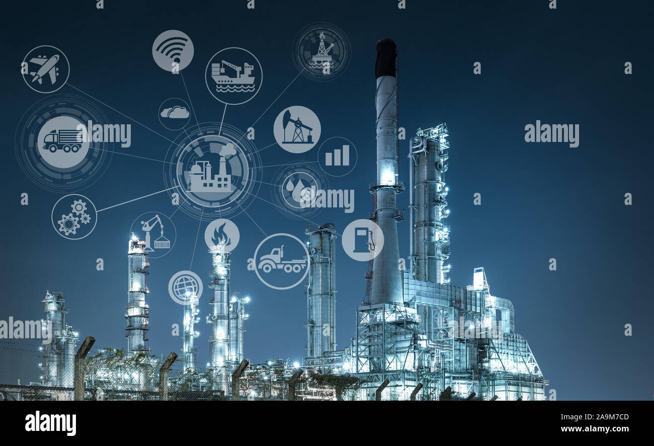 Double exposure of Industry oil and gas refinery concept. Stock Photo