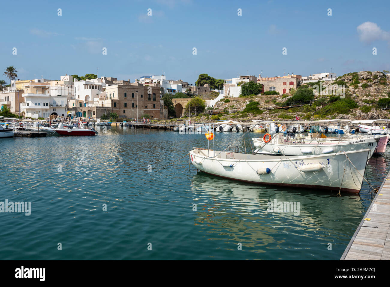 Boats moored in the marina at Santa Maria di Leuca in Apulia (Puglia) in Southern Italy Stock Photo