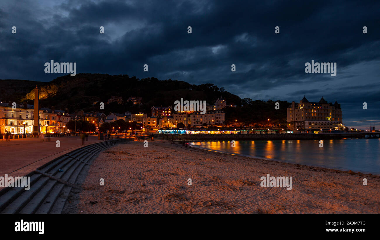 Llandudno North Shore promenade at night on the North Wales coast Stock Photo