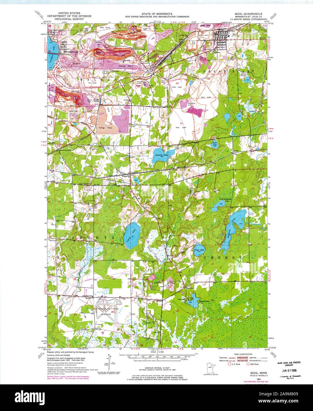 USGS TOPO Map MInnesota MN Buhl 504043 1951 24000 Restoration Stock Photo