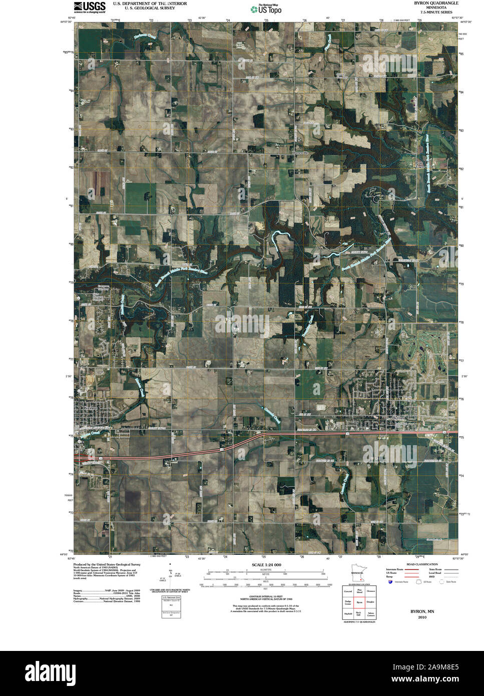 USGS TOPO Map MInnesota MN Byron 20100806 TM Restoration Stock Photo